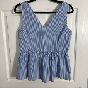 J. Crew Always blue/white striped peplum top, size 6T, double v neck, poplin